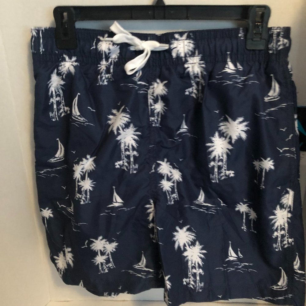 Swim Board Shorts Kanu Men Med. Blue Palm Trees New with Tags
